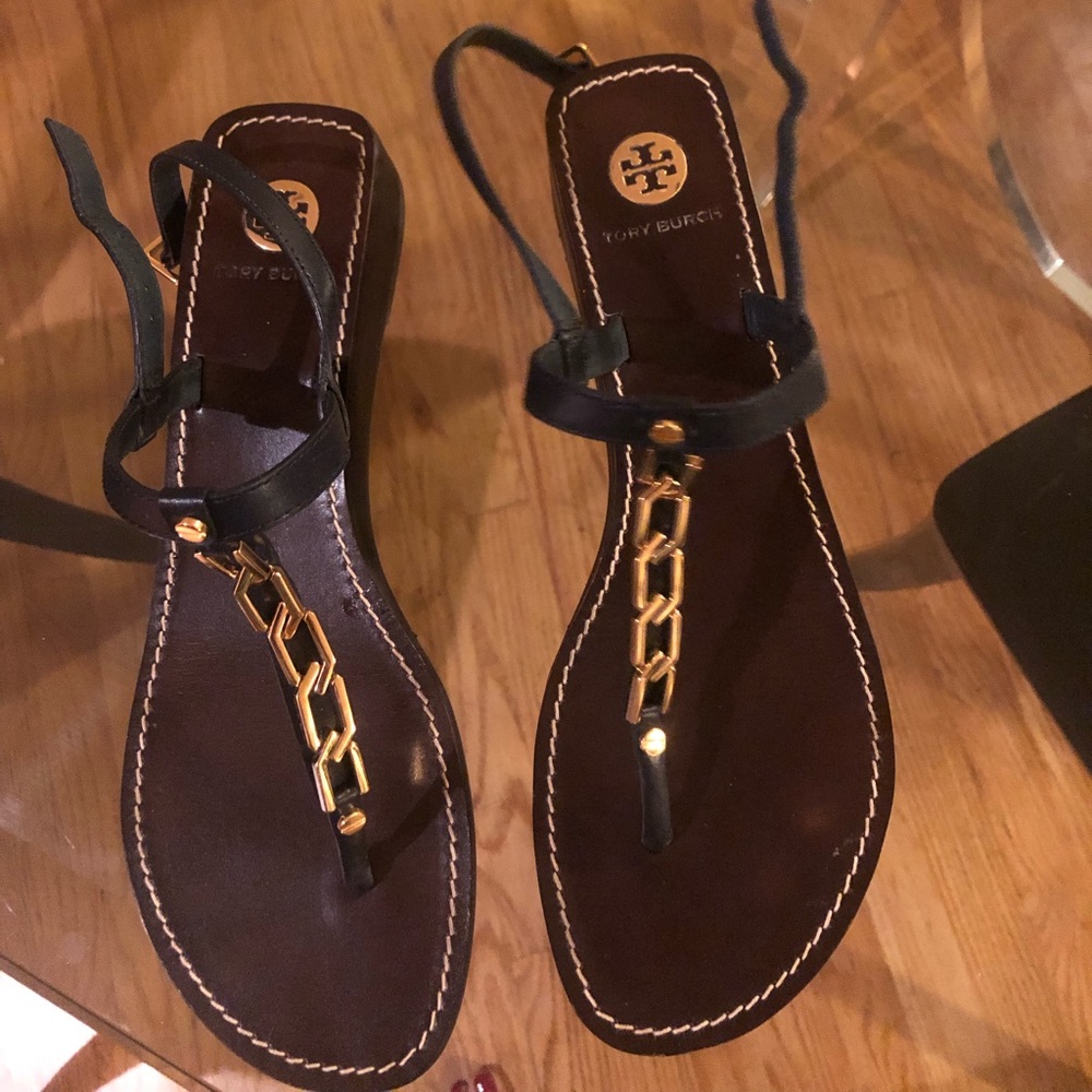 Tory Burch Size 9 navy blue sandals worn once!